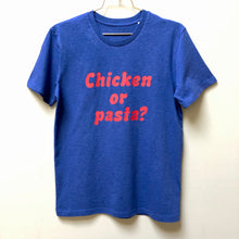 Load image into Gallery viewer, &quot;Chicken or pasta&quot;. Unisex T-shirt. Crew Neck. Blue.
