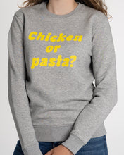 Load image into Gallery viewer, THE NEW COLLECTION. &quot;Chicken or pasta?&quot; Unisex Sweater, Crew Neck, Heather Grey.

