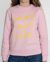 Load image into Gallery viewer, THE NEW COLLECTION. &quot;Mind Your Step&quot;. Unisex Sweater. Crew Neck. Cotton Pink.
