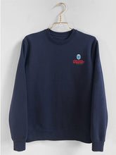 Load image into Gallery viewer, SPECIAL EDITION!  Full colour logo on the front. &quot;Mind Your Step&quot; on the back! Unisex Sweater, Crew Neck, Navy Blue
